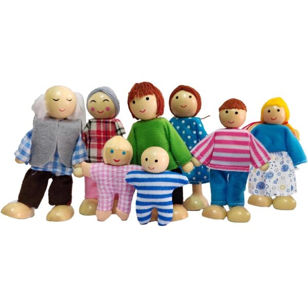 Set 8 Figure in Legno per Casa delle Bambole - Miniature Resistenti e Bendabili