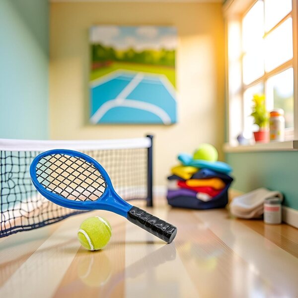 Miniatur-Tennisschläger für Puppenhaus, realistische Sportdekoration