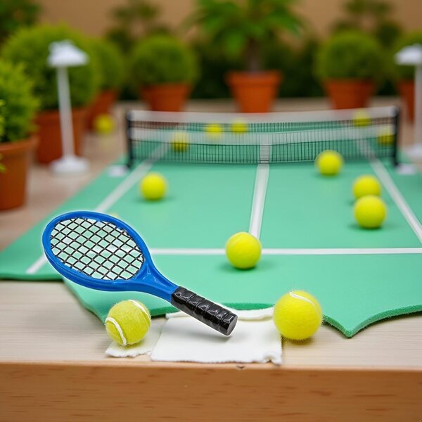 Miniatur-Tennisschläger für Puppenhaus, realistische Sportdekoration