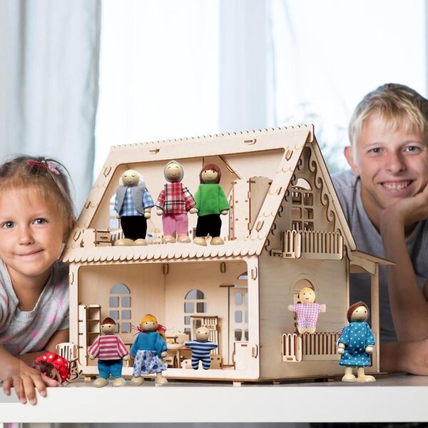 Puppenhaus-Figuren aus Holz – 8 Stück, flexible Familie für Rollenspiele