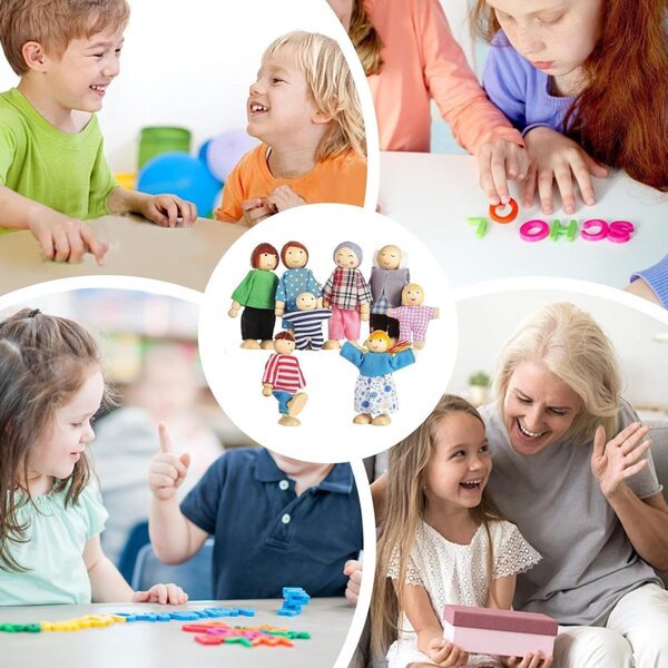 Puppenhaus-Figuren aus Holz – 8 Stück, flexible Familie für Rollenspiele