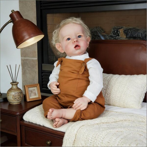 Bambola Reborn Liam in silicone morbido, 50 cm, realistica con capelli biondi e accessori