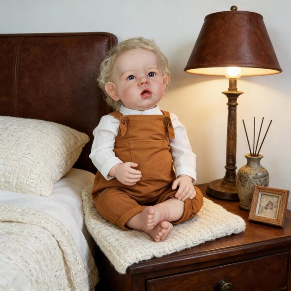 Bambola Reborn Liam in silicone morbido, 50 cm, realistica con capelli biondi e accessori