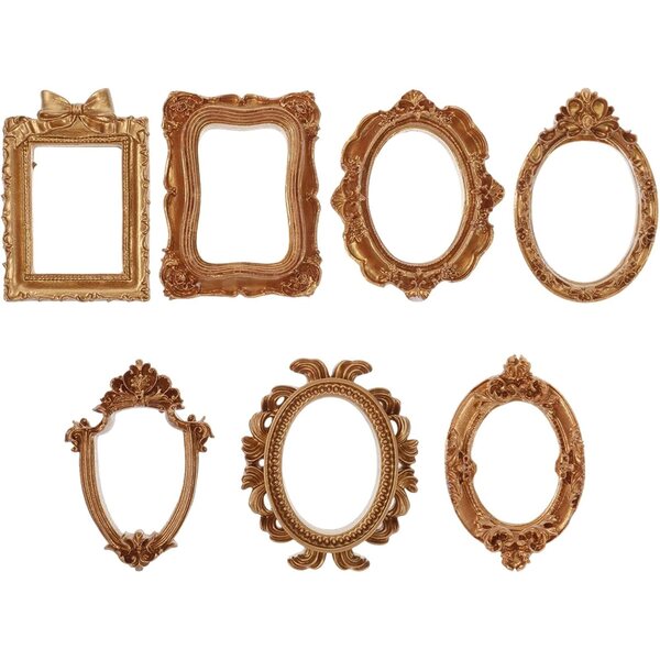 Set 7 Mini Cornici Vintage in Resina Dorata per Casa delle Bambole Scala 1/12