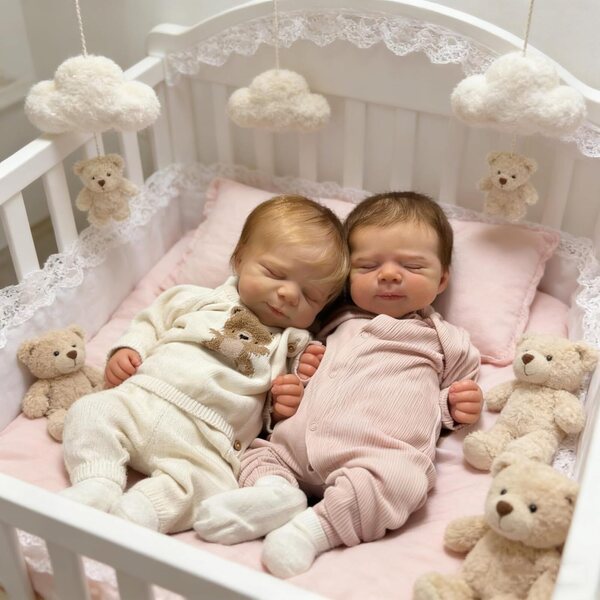 Bambole Reborn Neonate Gemelle in Silicone 45 cm Realistiche con Accessori Completi