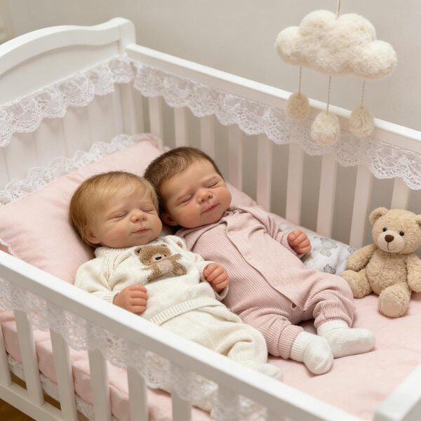 Bambole Reborn Neonate Gemelle in Silicone 45 cm Realistiche con Accessori Completi