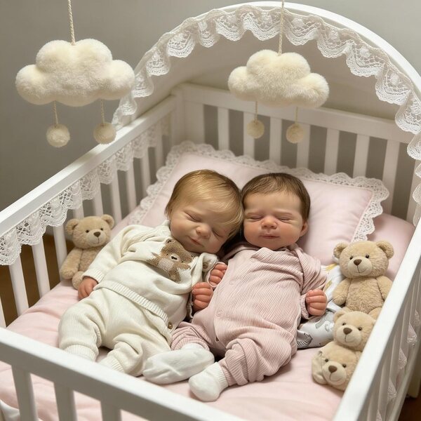 Bambole Reborn Neonate Gemelle in Silicone 45 cm Realistiche con Accessori Completi