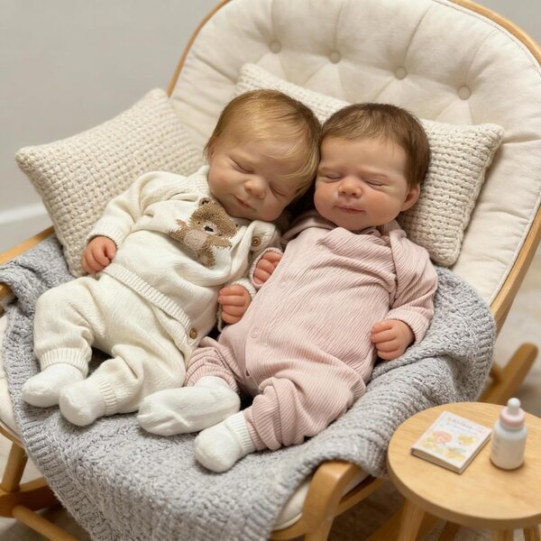 Zwillinge wiedergeborene Babypuppen, 45 cm, realistisches Vinyl mit Zubehör im Lieferumfang enthalten – ROSHUAN