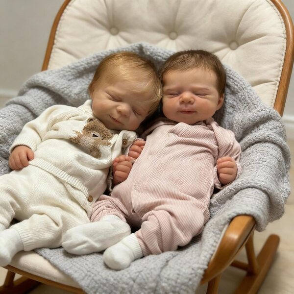 Twins Reborn Baby Dolls 45 cm in vinile realistico con accessori inclusi - ROSHUAN