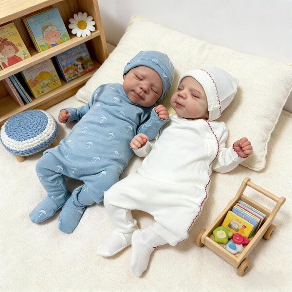 Bambole Reborn Gemelle ROSHUAN 45 cm Silicone Realistico Corpo Intero Vinile Bambina e Bambino