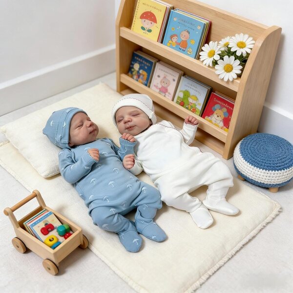 Bambole Reborn Gemelle ROSHUAN 45 cm Silicone Realistico Corpo Intero Vinile Bambina e Bambino
