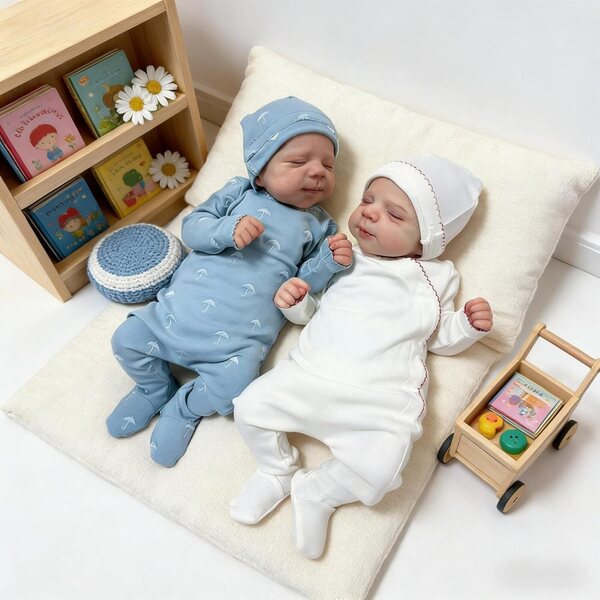 Bambole Reborn Gemelle ROSHUAN 45 cm Silicone Realistico Corpo Intero Vinile Bambina e Bambino