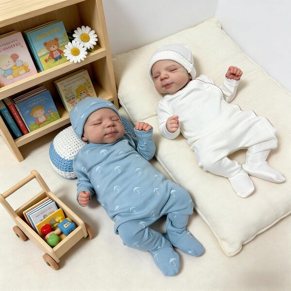 Bambole Reborn Gemelle ROSHUAN 45 cm Silicone Realistico Corpo Intero Vinile Bambina e Bambino