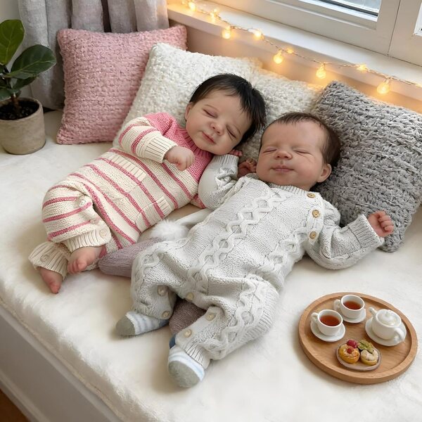 Twins Reborn-Puppe 45 cm aus realistischem Vinyl mit komplettem Zubehör