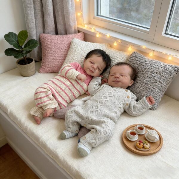 Twins Reborn-Puppe 45 cm aus realistischem Vinyl mit komplettem Zubehör