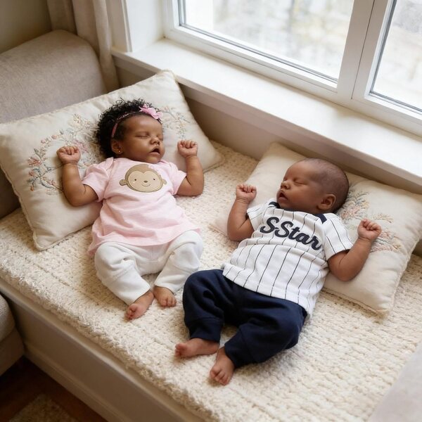 Bambole Reborn Twins Black Girl & Boy 45 cm Realistiche in Silicone Full Body