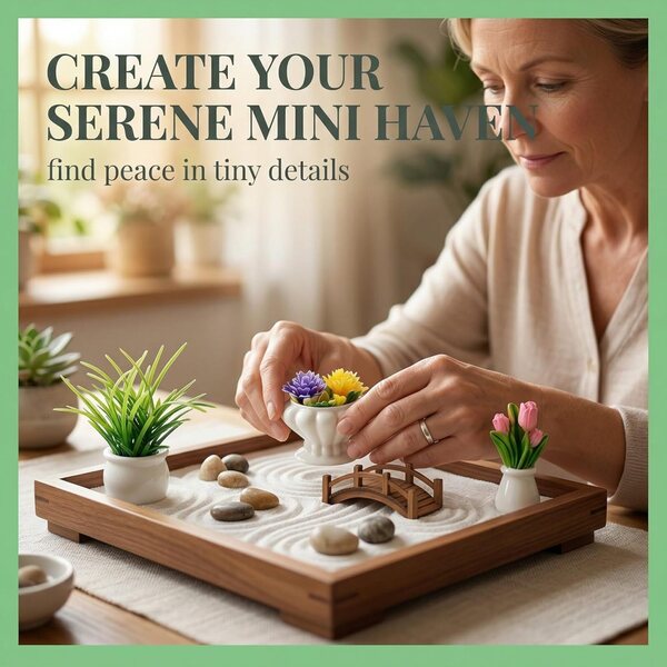 Set mit 8 Mini-Sukkulenten und Blumen in Töpfen zum Modellieren und für Miniaturdekorationen