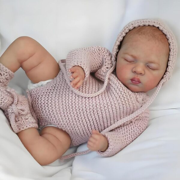 Bambola Reborn in Vinile 26 cm con Occhi Chiusi, Realistica e Morbida, Bambina Luca