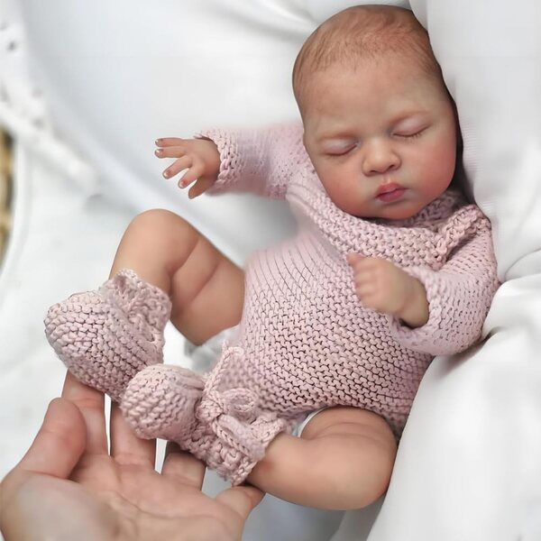 Bambola Reborn in Vinile 26 cm con Occhi Chiusi, Realistica e Morbida, Bambina Luca