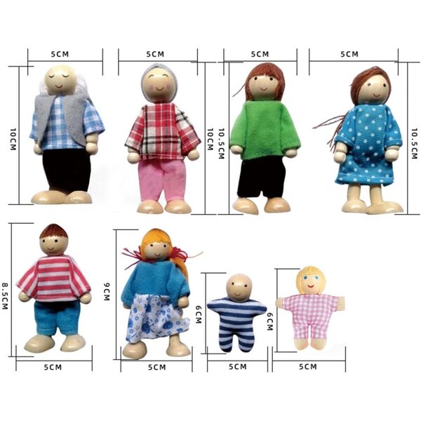 Handgefertigte bewegliche Holzpuppen – 8-teiliges Set für Kinder-Rollenspiele