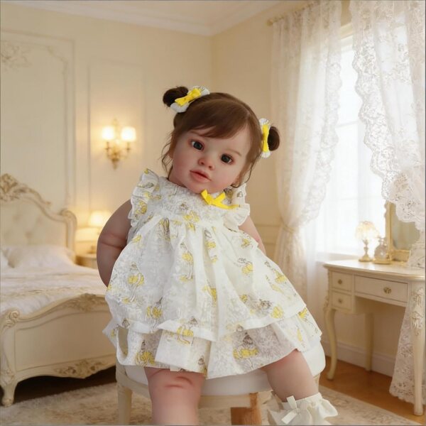 Bambola Reborn 66 cm Realistica con Corpo Morbido e Accessori Completi