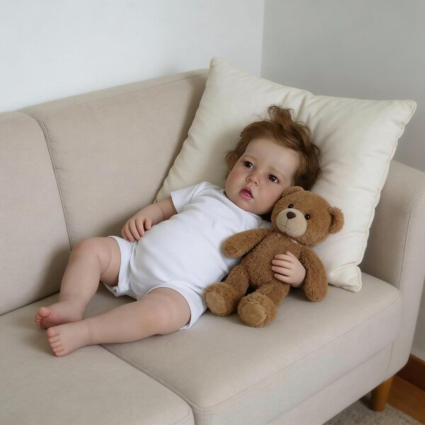 Bambola Reborn Liam 50 cm in vinile morbido con accessori, realistico e posabile