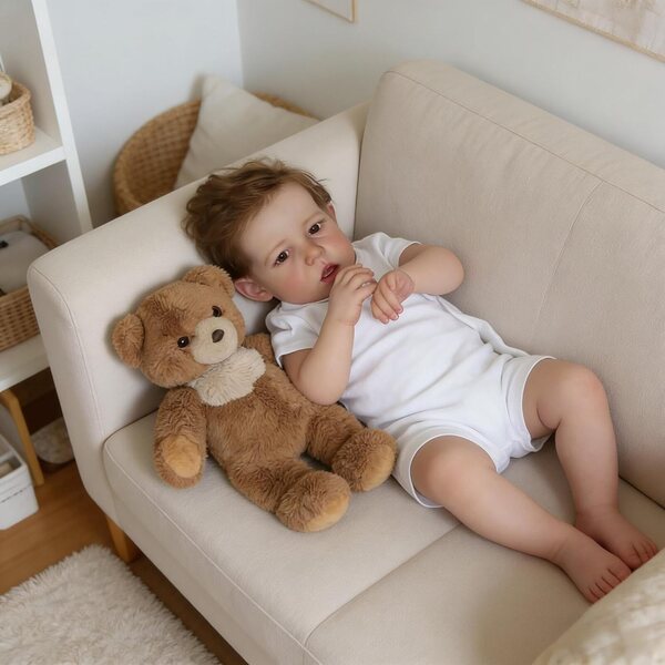 Bambola Reborn Liam 50 cm in vinile morbido con accessori, realistico e posabile