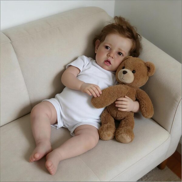 Bambola Reborn Liam 50 cm in vinile morbido con accessori, realistico e posabile