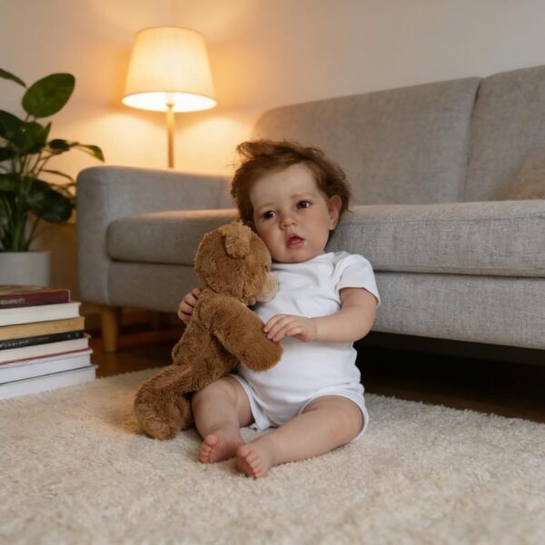 Bambola Reborn Liam 50 cm in vinile morbido con accessori, realistico e posabile