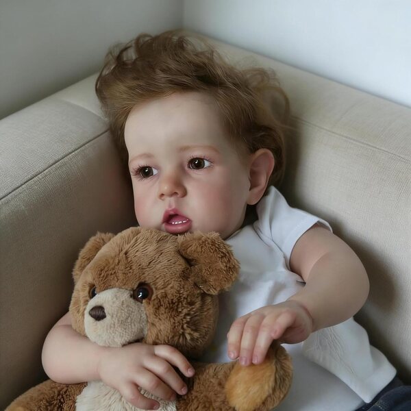 Bambola Reborn Liam 50 cm in vinile morbido con accessori, realistico e posabile