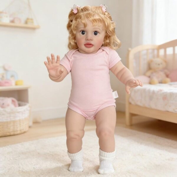 Lonian 26 Zoll realistische wiedergeborene Puppe mit lockigem Haar und rosa Kleidung