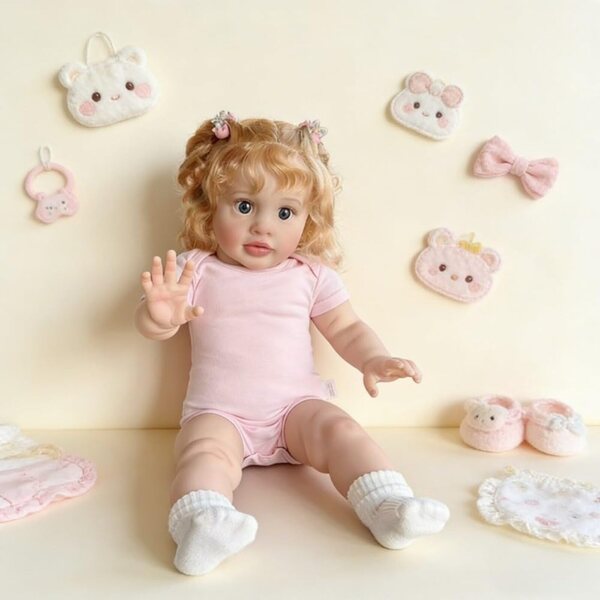 Lonian Bambola Reborn Realistica 26 Pollici con Capelli Ricci e Vestiti Rosa