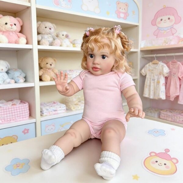 Lonian Bambola Reborn Realistica 26 Pollici con Capelli Ricci e Vestiti Rosa