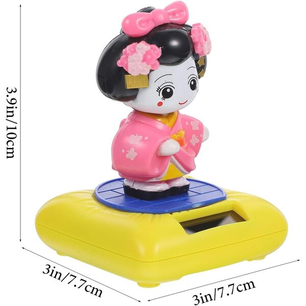 Outanaya Bambola Kimono Solare con Testa Oscillante, Decorazione Auto e Ufficio in Plastica Rosa
