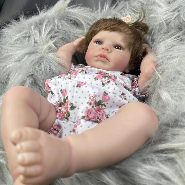 Bambola Reborn Realistica Louou in Silicone 50 cm con Accessori Completi ROSHUAN