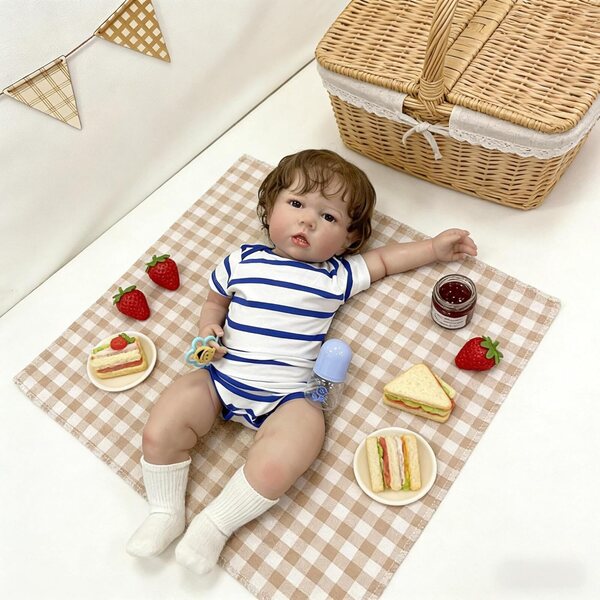 Bambola Reborn Realistica Liam 50 cm Silicone Corpo Intero con Accessori Completi