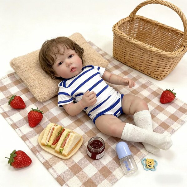 Bambola Reborn Realistica Liam 50 cm Silicone Corpo Intero con Accessori Completi