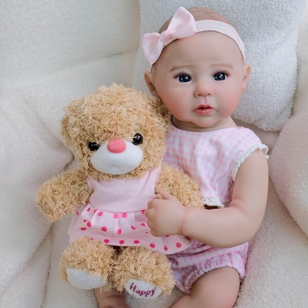 Bambola Reborn Ragazza 48 cm Corpo in Silicone Realistico con Vestito Rosa e Accessori