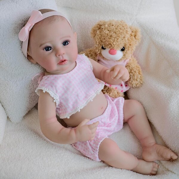 Bambola Reborn Ragazza 48 cm Corpo in Silicone Realistico con Vestito Rosa e Accessori