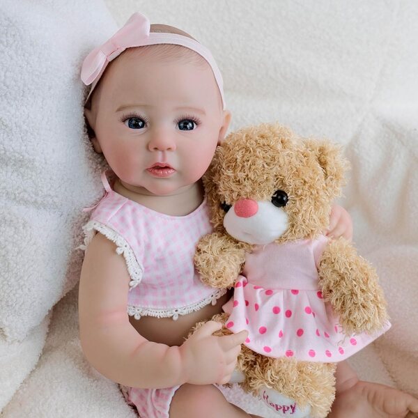 Bambola Reborn Ragazza 48 cm Corpo in Silicone Realistico con Vestito Rosa e Accessori
