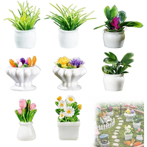 Set 8 Piante Miniatura per Casa delle Bambole Bonsai e Fiori Artificiali Decorativi