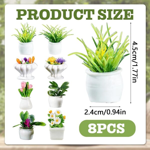 Set 8 Piante Miniatura per Casa delle Bambole Bonsai e Fiori Artificiali Decorativi