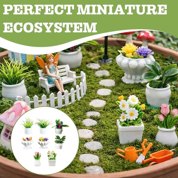 Set 8 Piante Miniatura per Casa delle Bambole Bonsai e Fiori Artificiali Decorativi