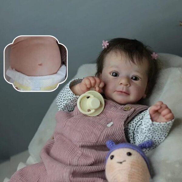 Reborn-Puppe 48 cm mit Vinyl-Gliedmaßen und Stoffkörper, realistisches Neugeborenes ROSHUAN