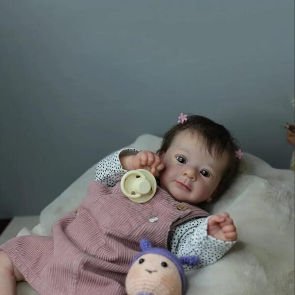 Reborn-Puppe 48 cm mit Vinyl-Gliedmaßen und Stoffkörper, realistisches Neugeborenes ROSHUAN