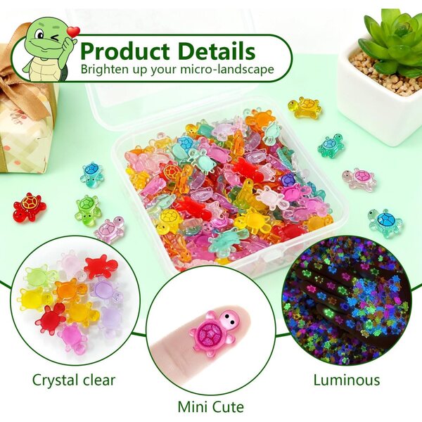 200 Mini Tartarughe in Resina Luminose per Decorazioni Fai Da Te e Acquari