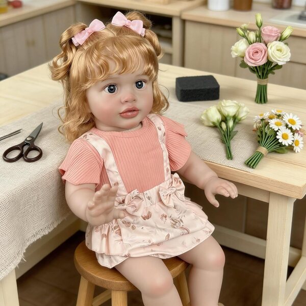 Reborn-Puppe 66 cm mit blonden Locken und weichem Körper, realistisch für Kinder ab 3 Jahren