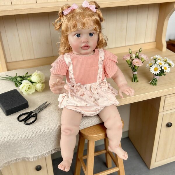 Reborn-Puppe 66 cm mit blonden Locken und weichem Körper, realistisch für Kinder ab 3 Jahren