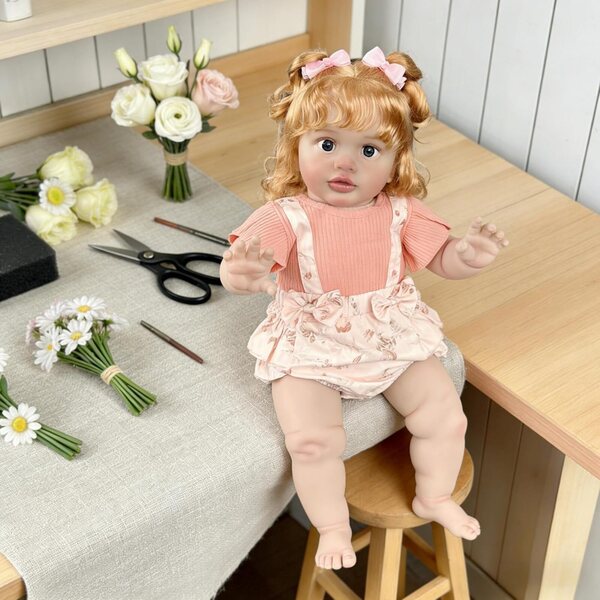 Reborn-Puppe 66 cm mit blonden Locken und weichem Körper, realistisch für Kinder ab 3 Jahren