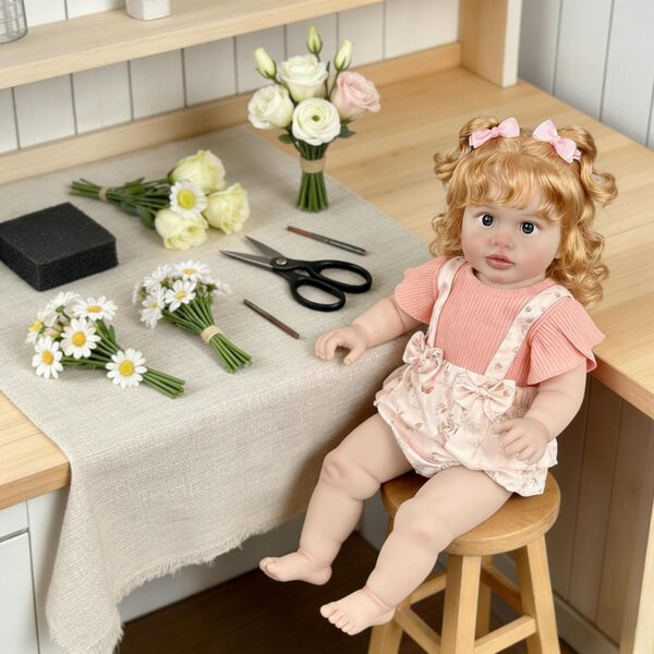 Reborn-Puppe 66 cm mit blonden Locken und weichem Körper, realistisch für Kinder ab 3 Jahren